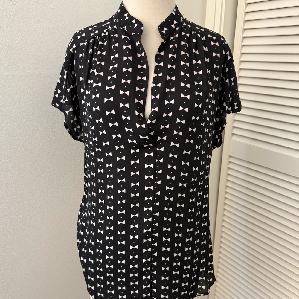 PRISTINE Pleione Women's Black Printed Short Sleeve Shirt Blouse Top Size M